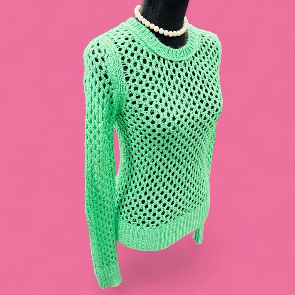 Arizona Jeans Co Green Crochet Knit Sweater M Fishnet Open Knit Cottagecore Y2K